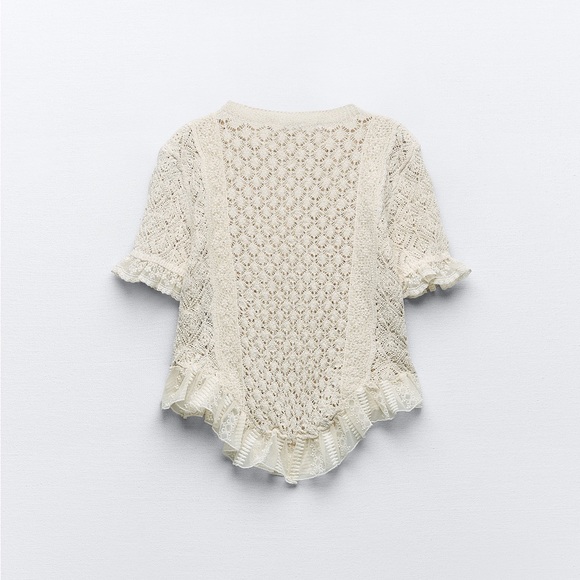 Zara lace crochet sweater top blouse ruffled bohemian - Picture 8 of 9